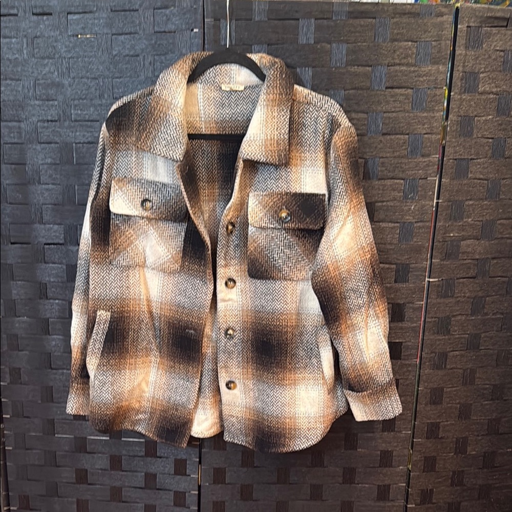 JODIFL Chevron Patterned Jacket in Brown and Cream